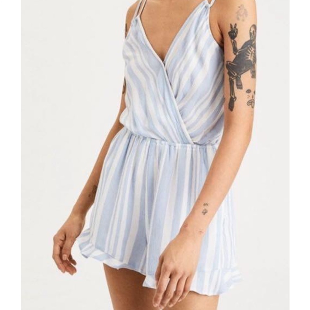 American Eagle Blue And White Striped Romper
